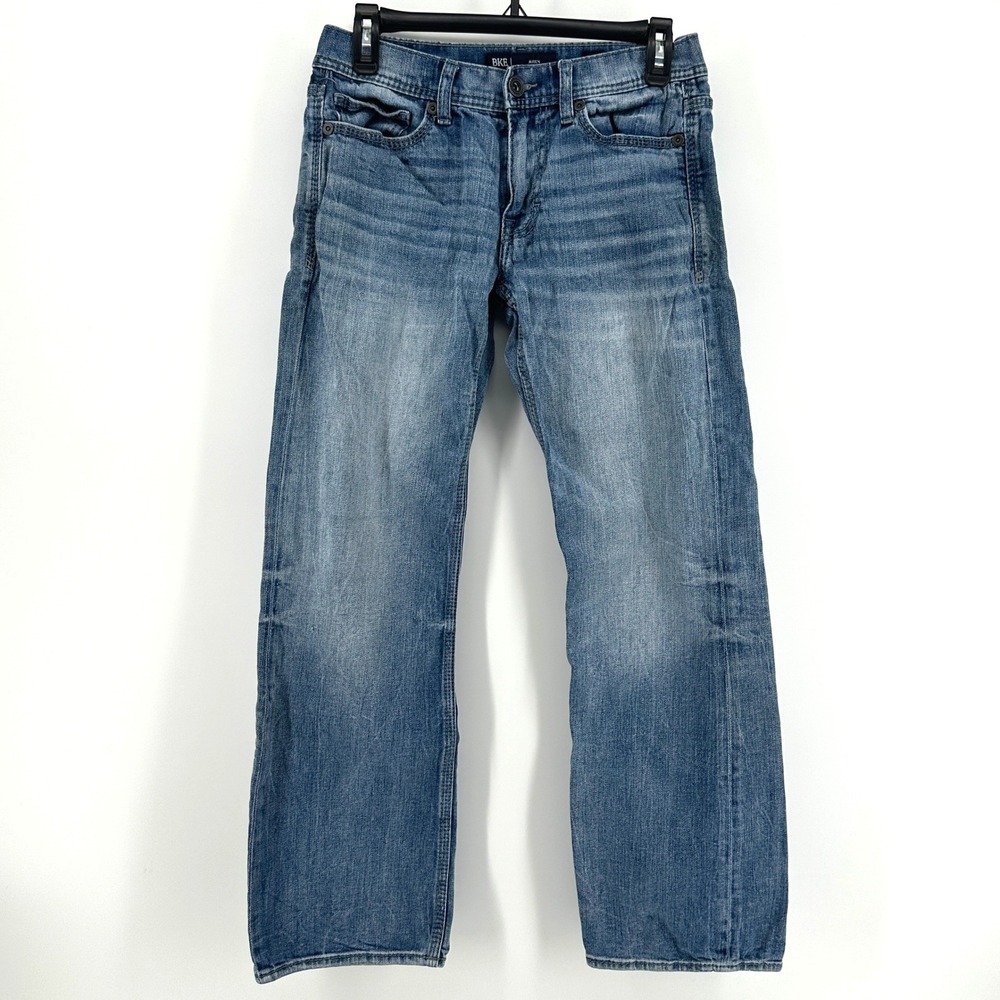 BKE Allen Jeans Men 28x30 Blue Solid Straight Fit Modern Whiskering Stretch